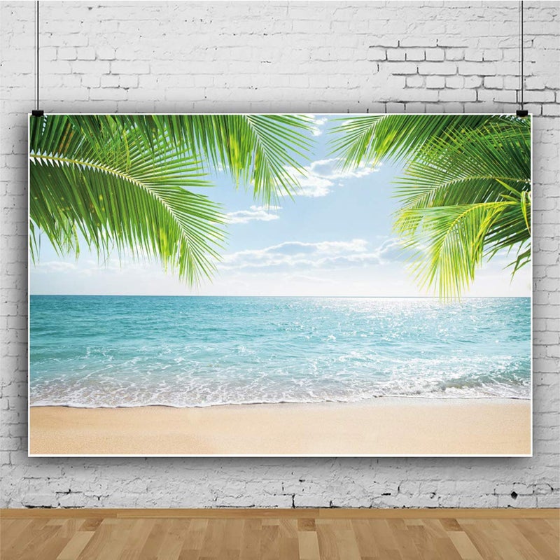 DaShan 10x8ft Tropical Beach Backdrop for Photography Hawaiian Seaside Sandbeach Summer Luau Photo Backdrop for Party Decorations Background Palm Tree Nautical Baby Shower Photo Props - Image 4